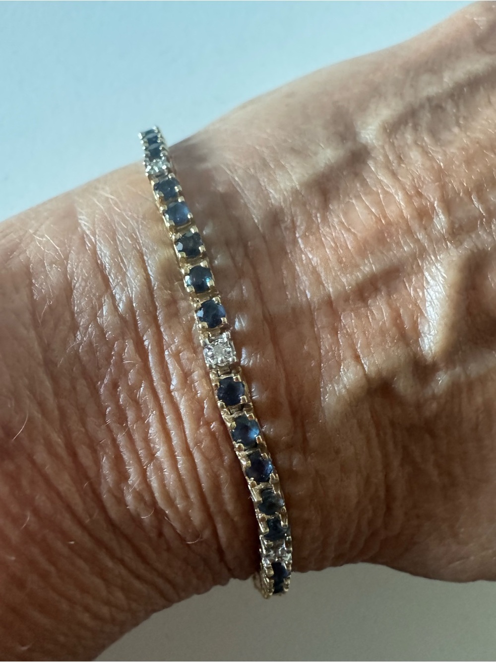 Vintage 14k Yellow Gold Sapphire and Faux Diamond Tennis Bracelet